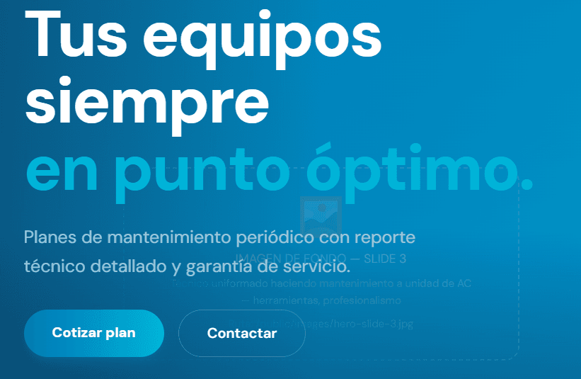 Ejemplo de página web para servicios de aires acondicionados y refrigeración creada por DakDev